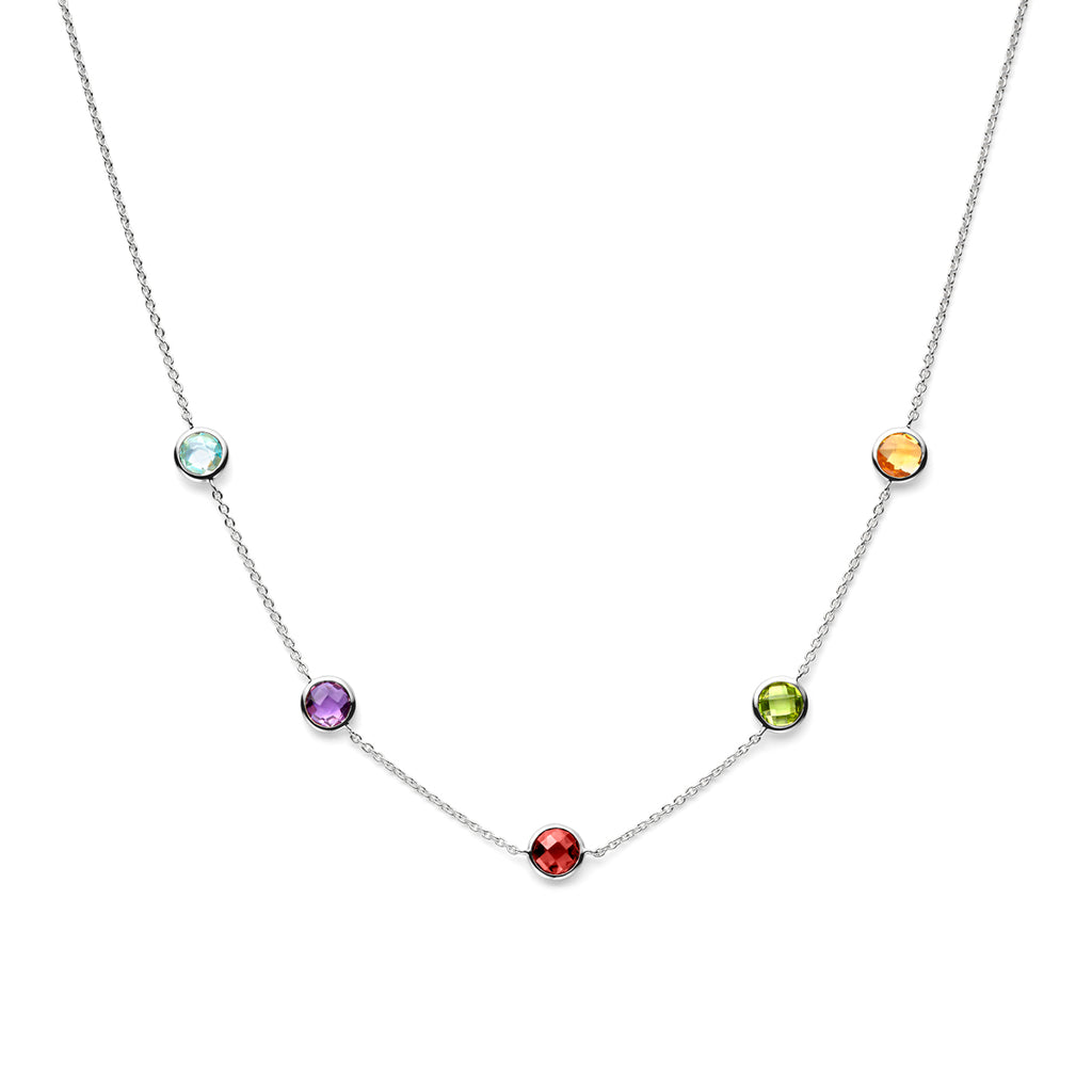 Halskette farbige Steine ​​42 - 43,5 - 45 cm Silber rhodiniert