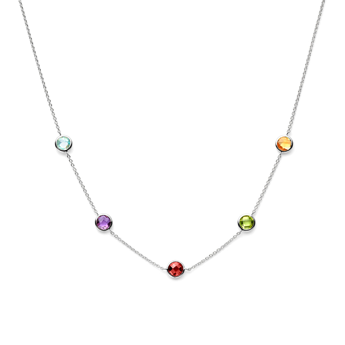 Halskette farbige Steine ​​42 - 43,5 - 45 cm Silber rhodiniert