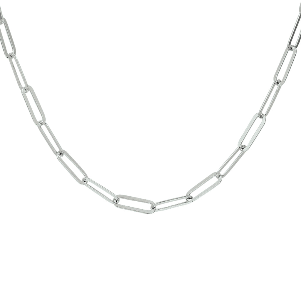 collier paperclip platte buis 3,8 mm 41 + 4 cm zilver gerhodineerd