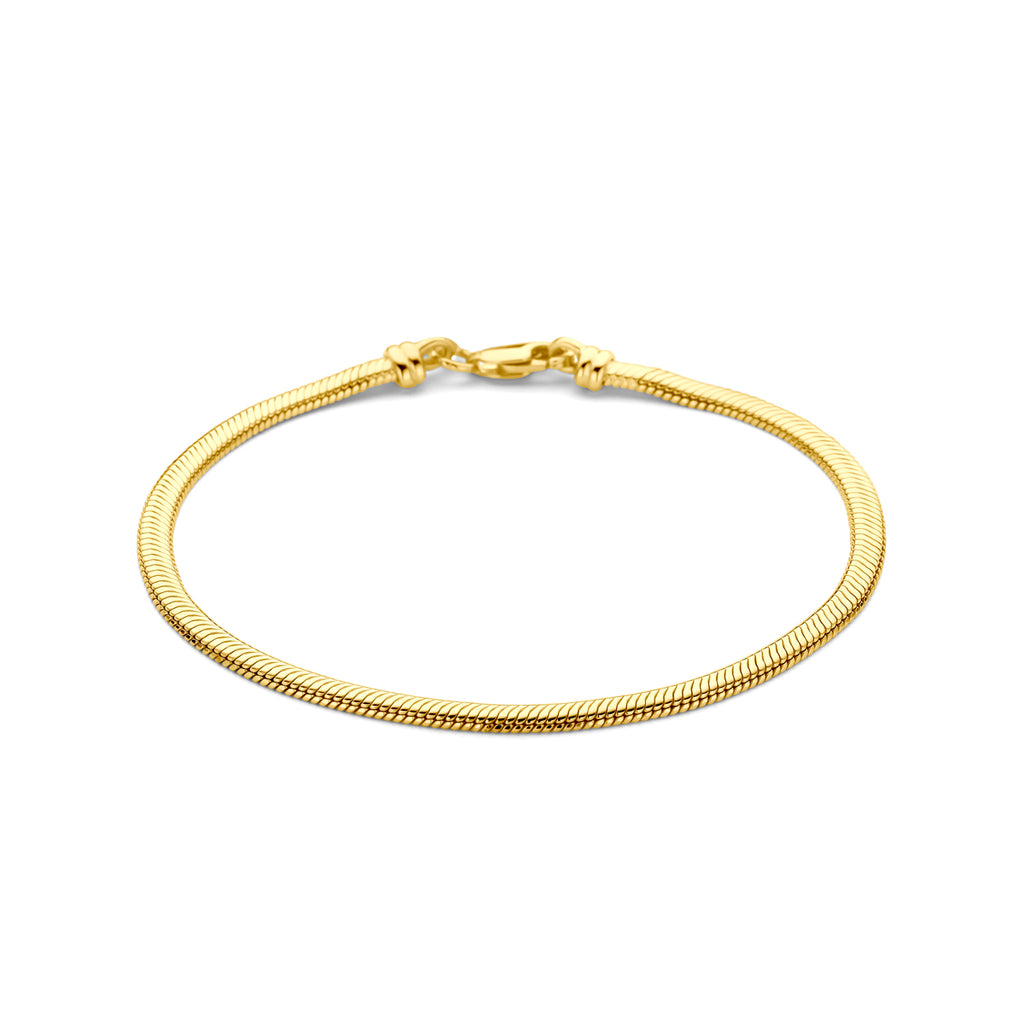 9k armband slang plat bol 3,3 mm 19 cm massief 9K geel/zilverkern