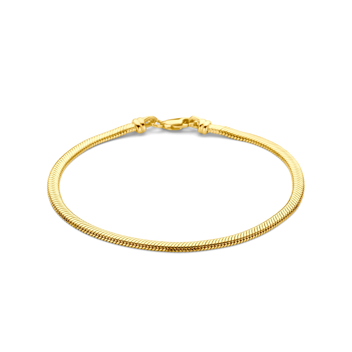 9k armband slang plat bol 3,3 mm 19 cm massief 9K geel/zilverkern