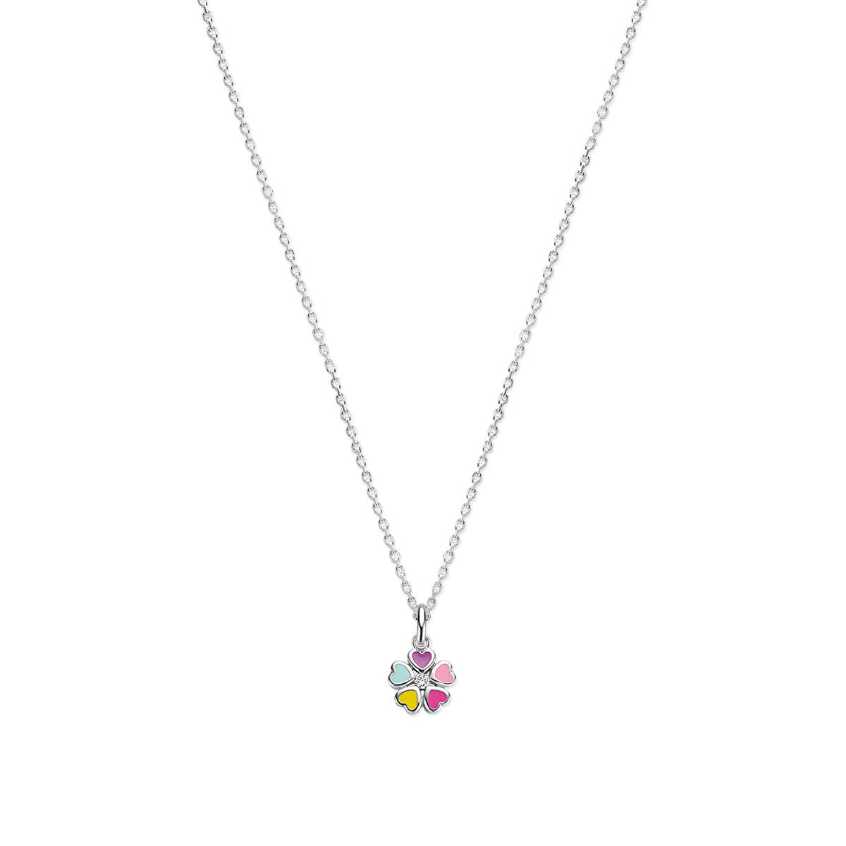 collier bloem zirkonia emaille 36 + 4 cm zilver gerhodineerd