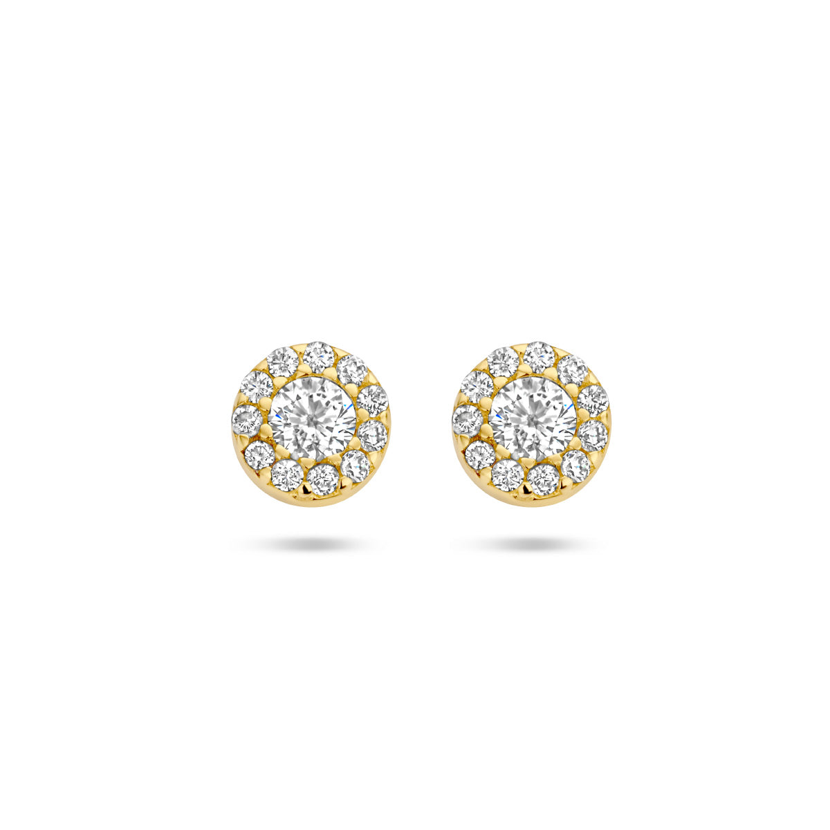 oorknoppen zirkonia halo 14K geelgoud