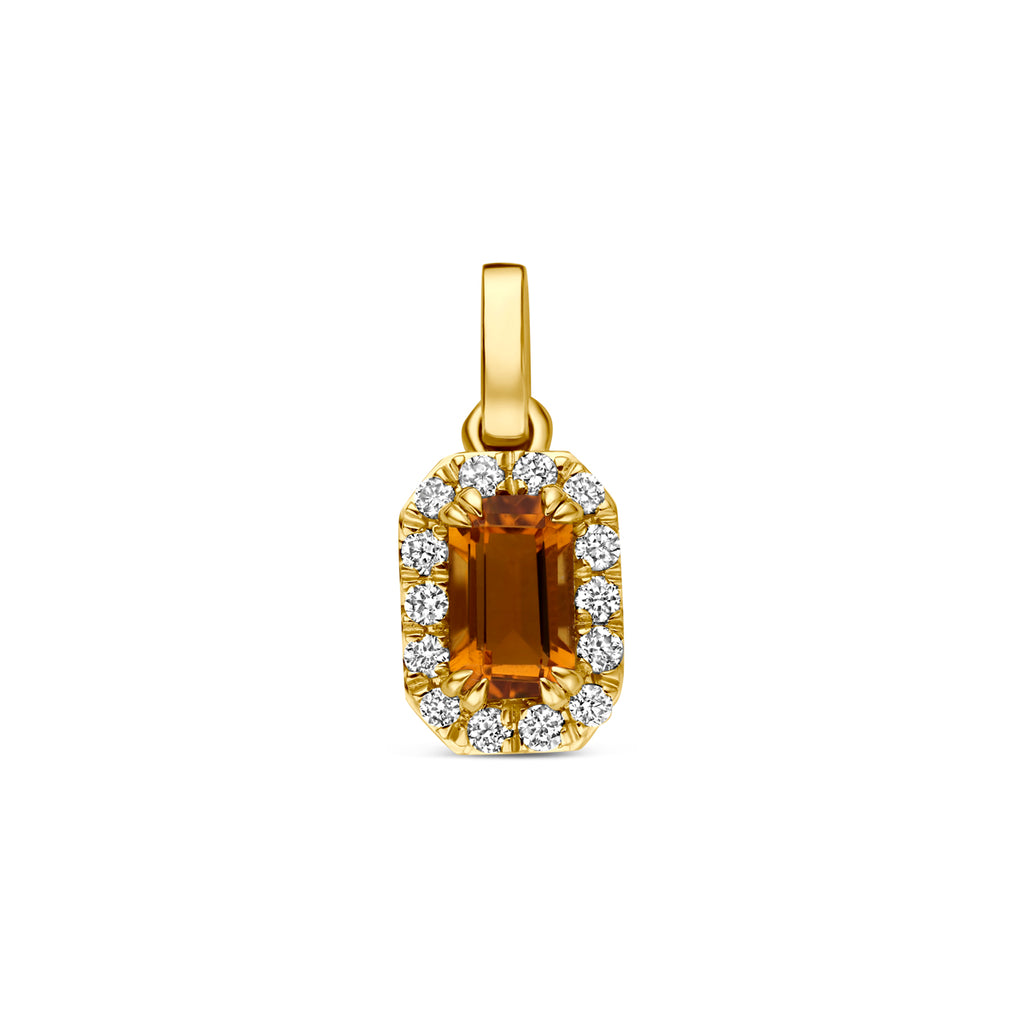 hanger citrien en lab grown diamant 0.08ct f vs 7,5 mm 14K geelgoud