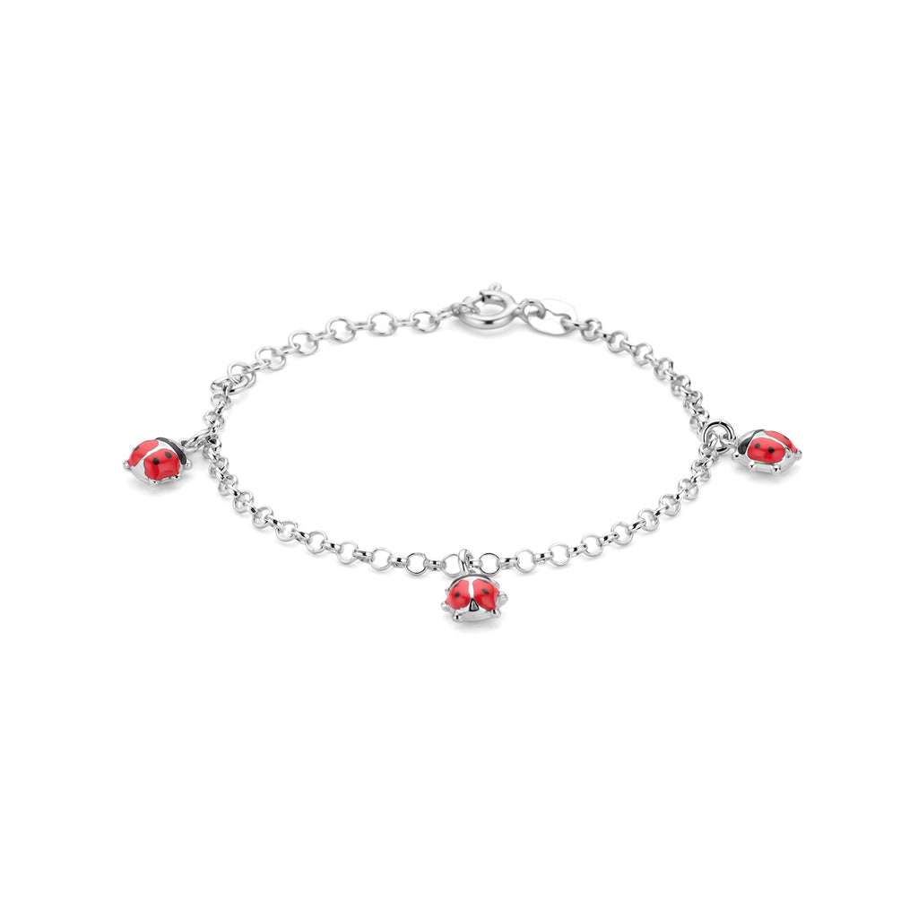Armband Emaille Marienkäfer 13 + 3 cm Silber rhodiniert