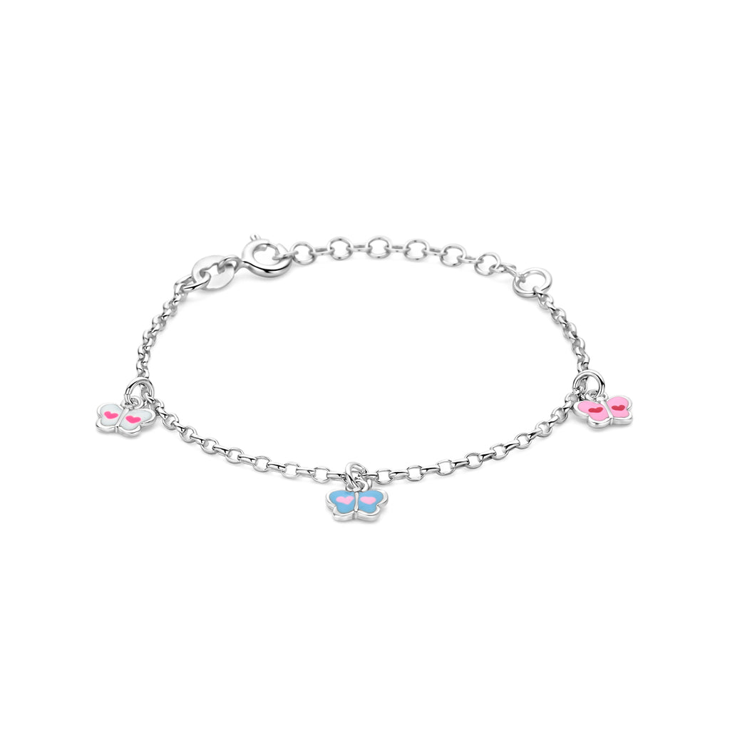 armband vlinder emaille 13 + 3 cm zilver gerhodineerd