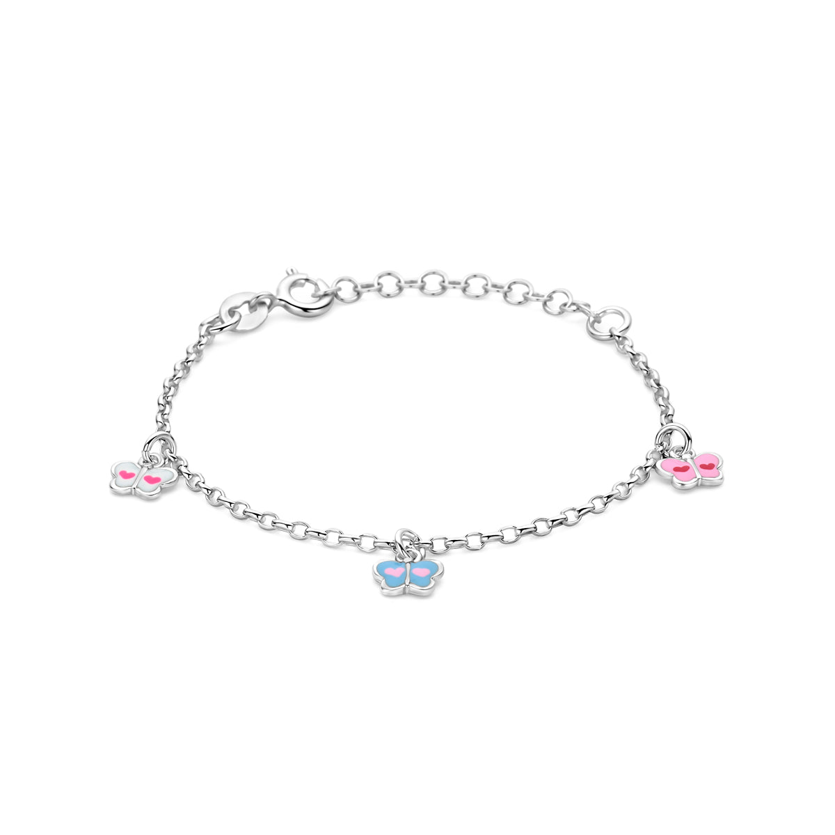 armband vlinder emaille 13 + 3 cm zilver gerhodineerd