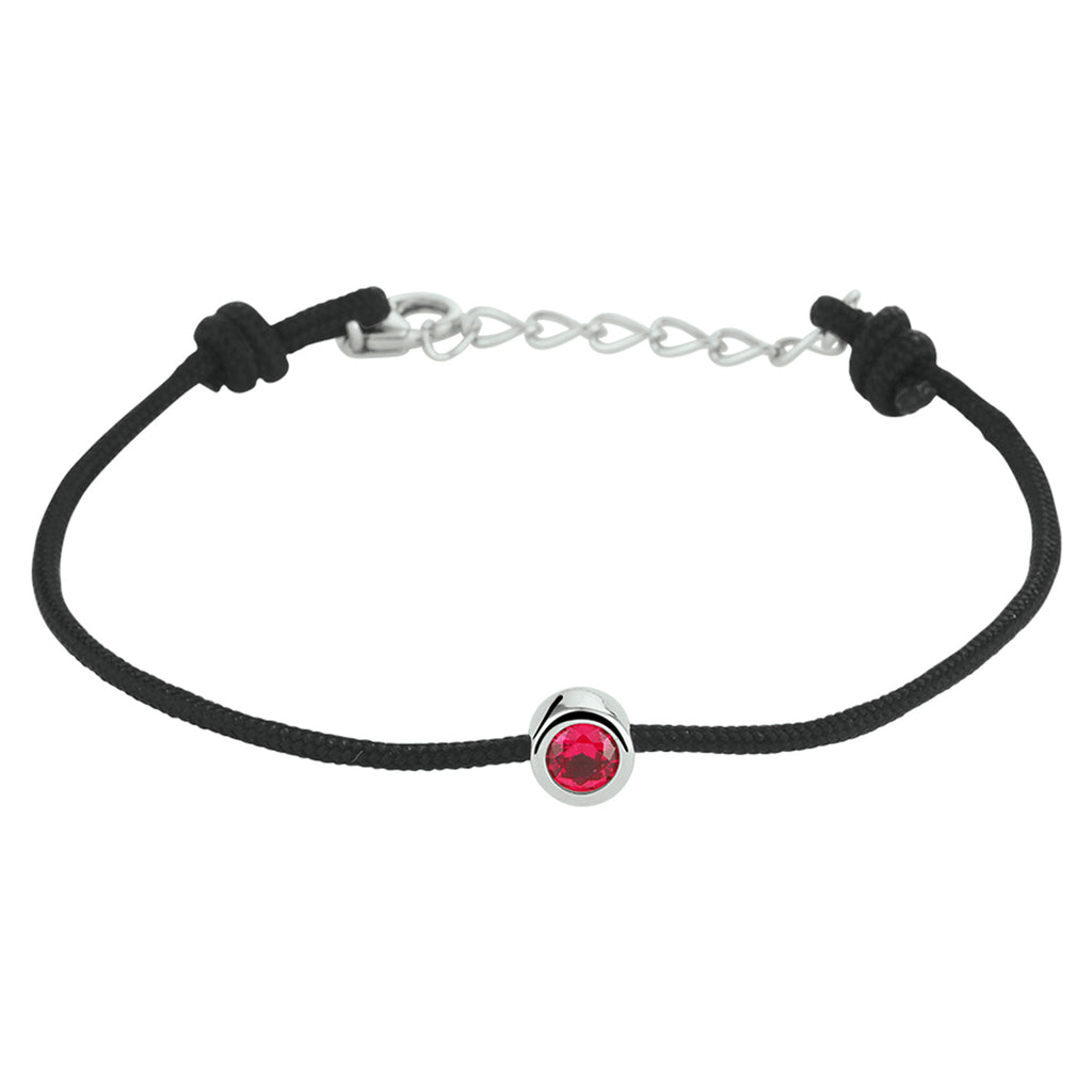 armband katoen synth. robijn 15,5 + 2,5 cm zilver gerhodineerd met rubber/nylon/leer