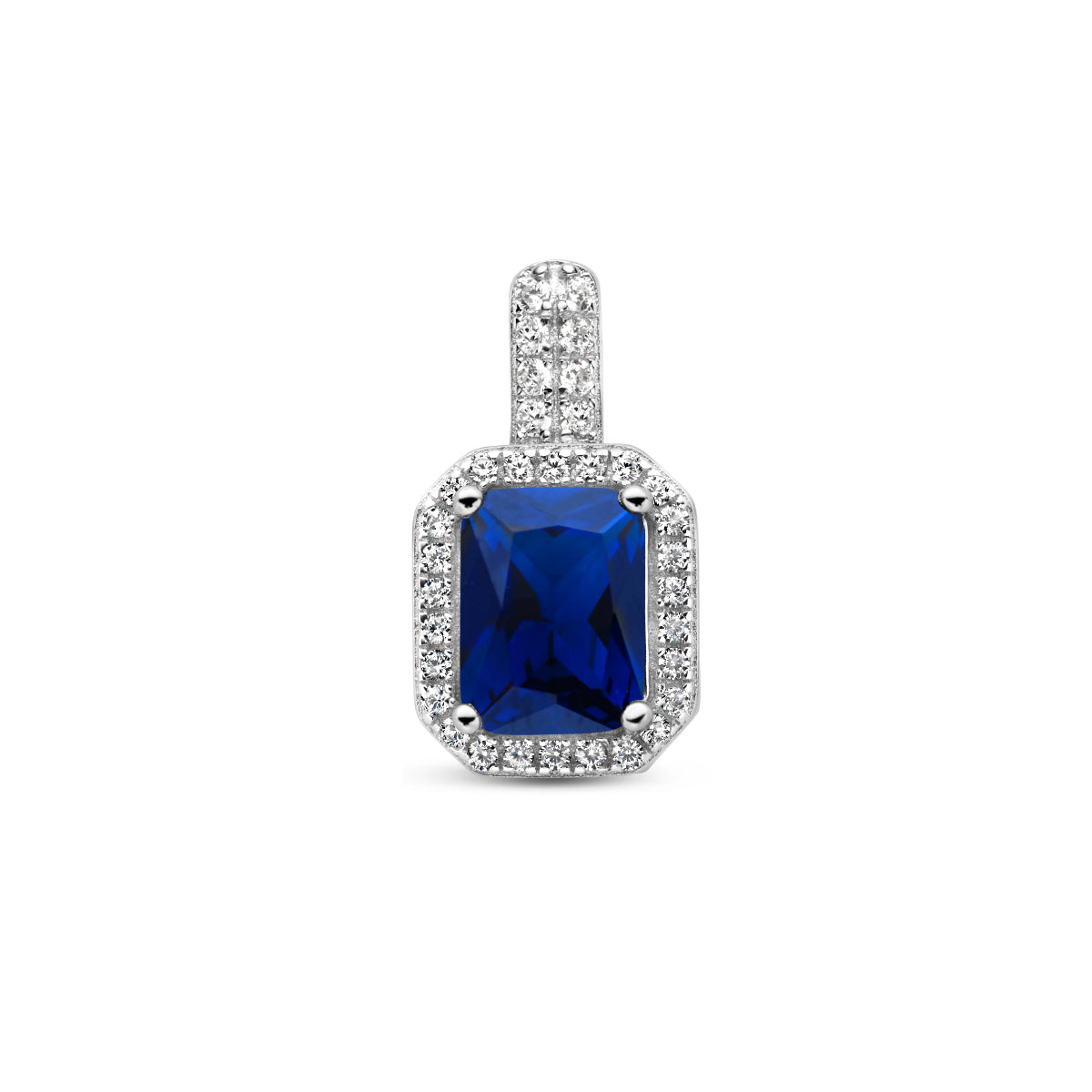 hanger blauw en wit zirkonia halo zilver gerhodineerd