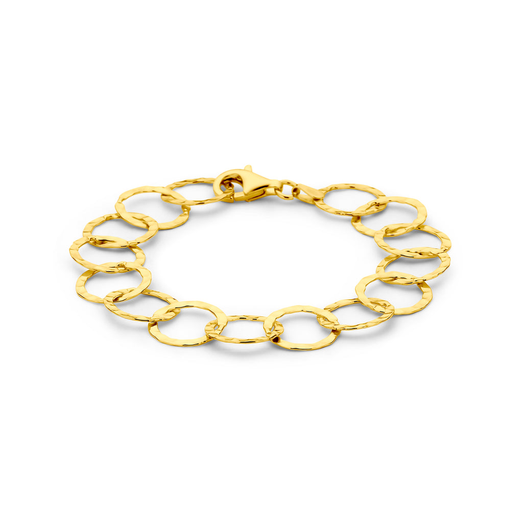 armband cirkels gehamerd 19 cm 3 micron zilver verguld (geel)