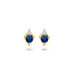 oorknoppen saffier en diamant 0.02ct (2x 0.01ct) h p1 14K geelgoud