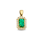Anhänger grün und weiß Zirkonia Halo 12 mm 14K Gelbgold