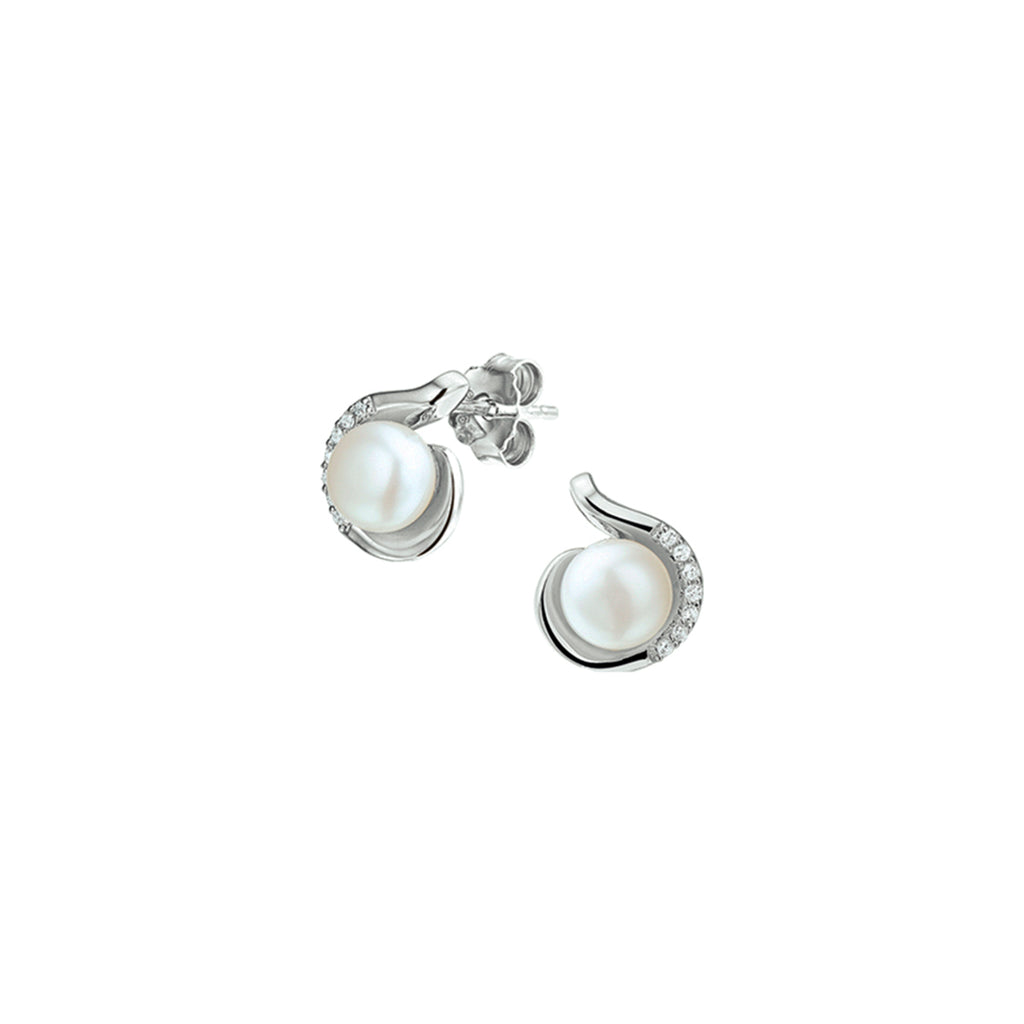 oorknoppen parel en zirkonia zilver gerhodineerd
