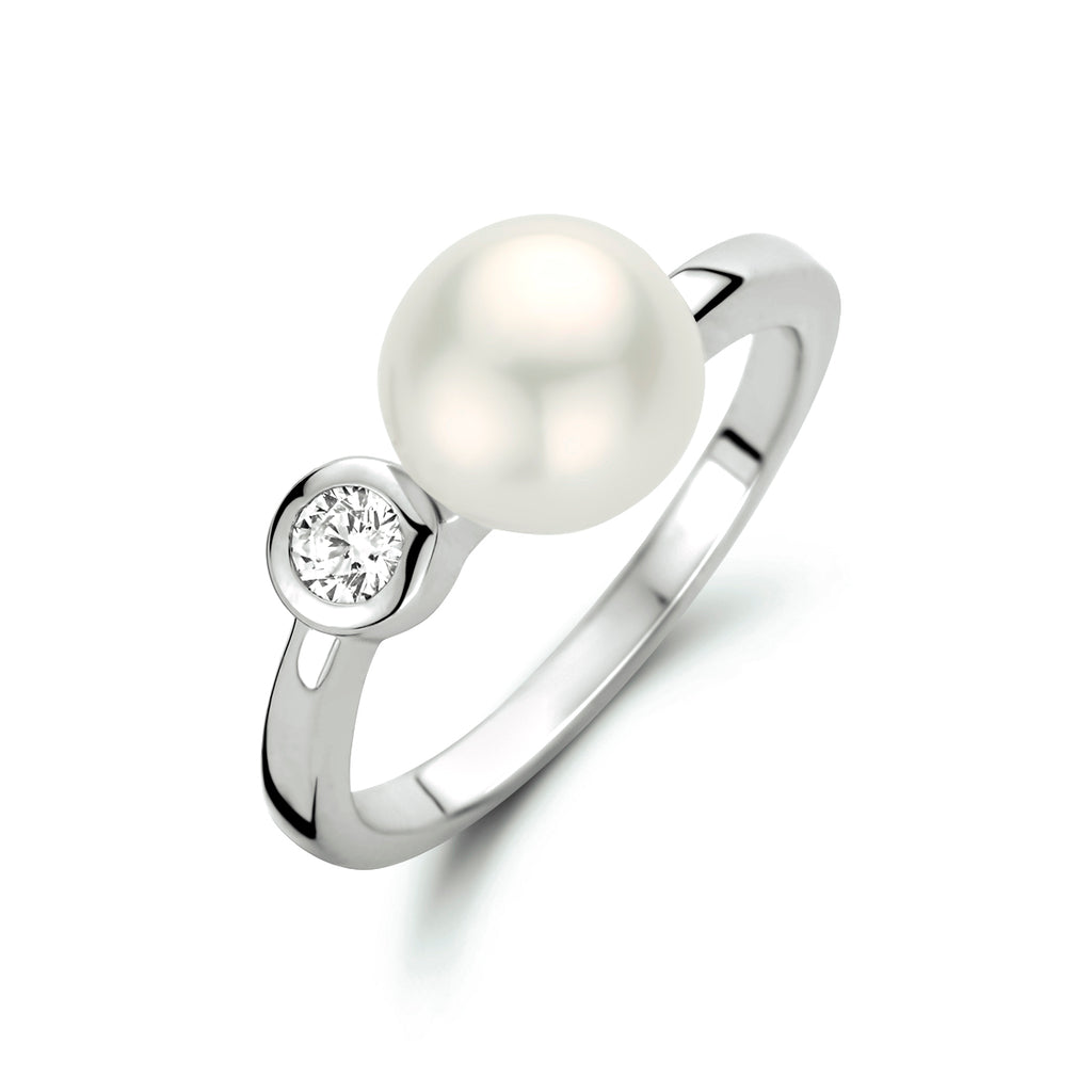 ring parel en zirkonia zilver gerhodineerd