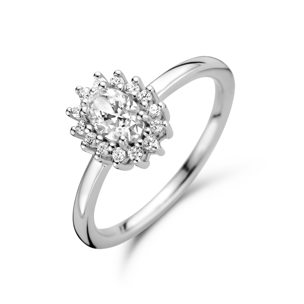 Ring Zirkonia Halo Silber rhodiniert