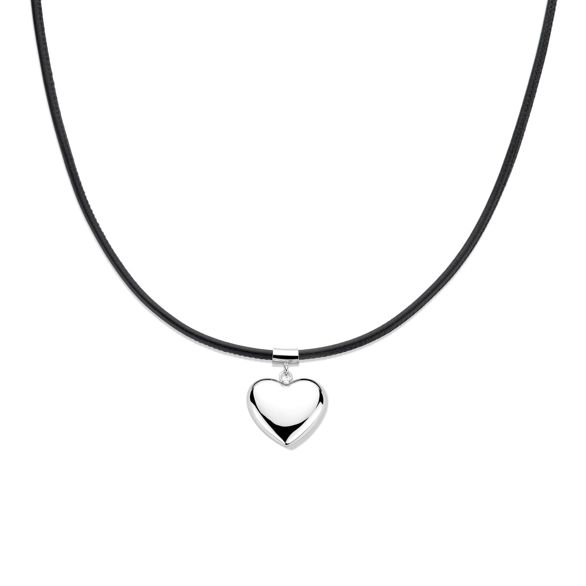 Halskette Herz 38 + 6 cm Silber rhodiniert mit Gummi/Nylon/Leder