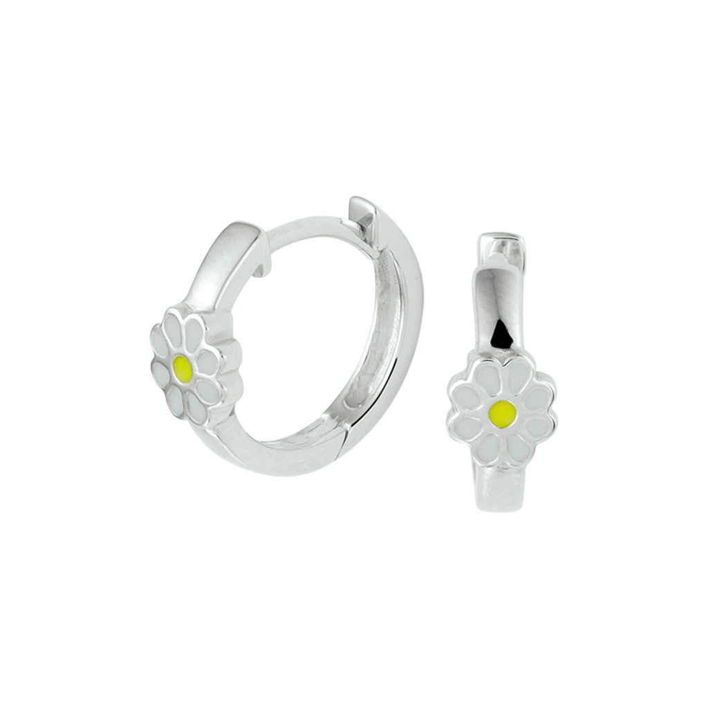 Klappcreolen Blume Emaille Silber rhodiniert