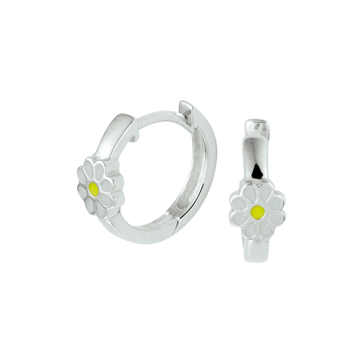 Klappcreolen Blume Emaille Silber rhodiniert