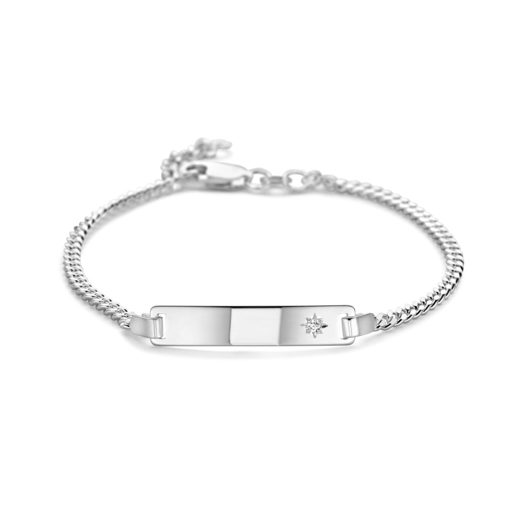 Gravurarmband Gourmet-Kette 4-seitig geschliffener Zirkonia Platte 5,0 mm Silber weiß