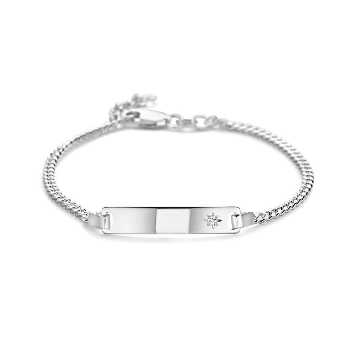Gravurarmband Gourmet-Kette 4-seitig geschliffener Zirkonia Platte 5,0 mm Silber weiß