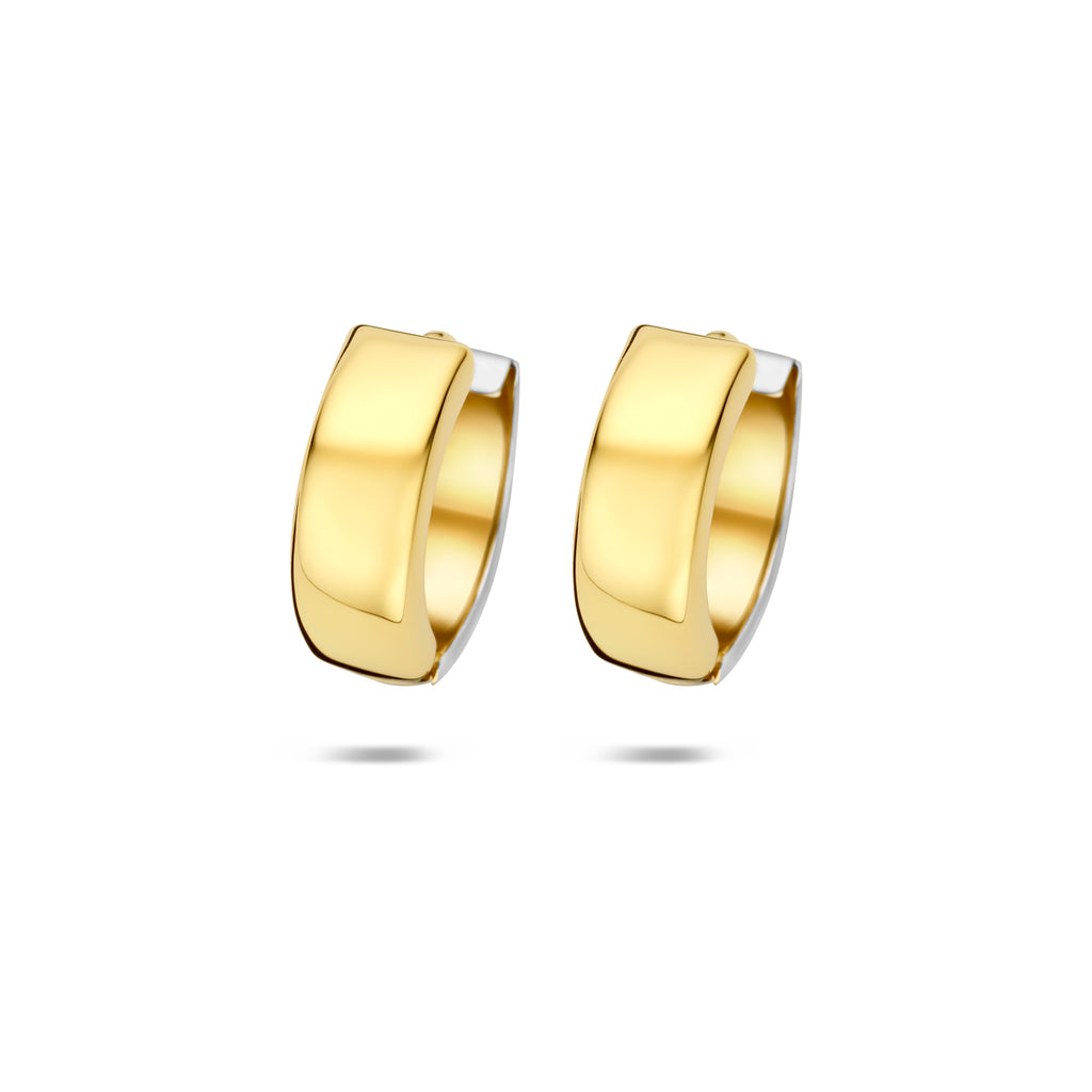 klapoorringen vlakke buis 14K bicolor goud geel/wit - bol