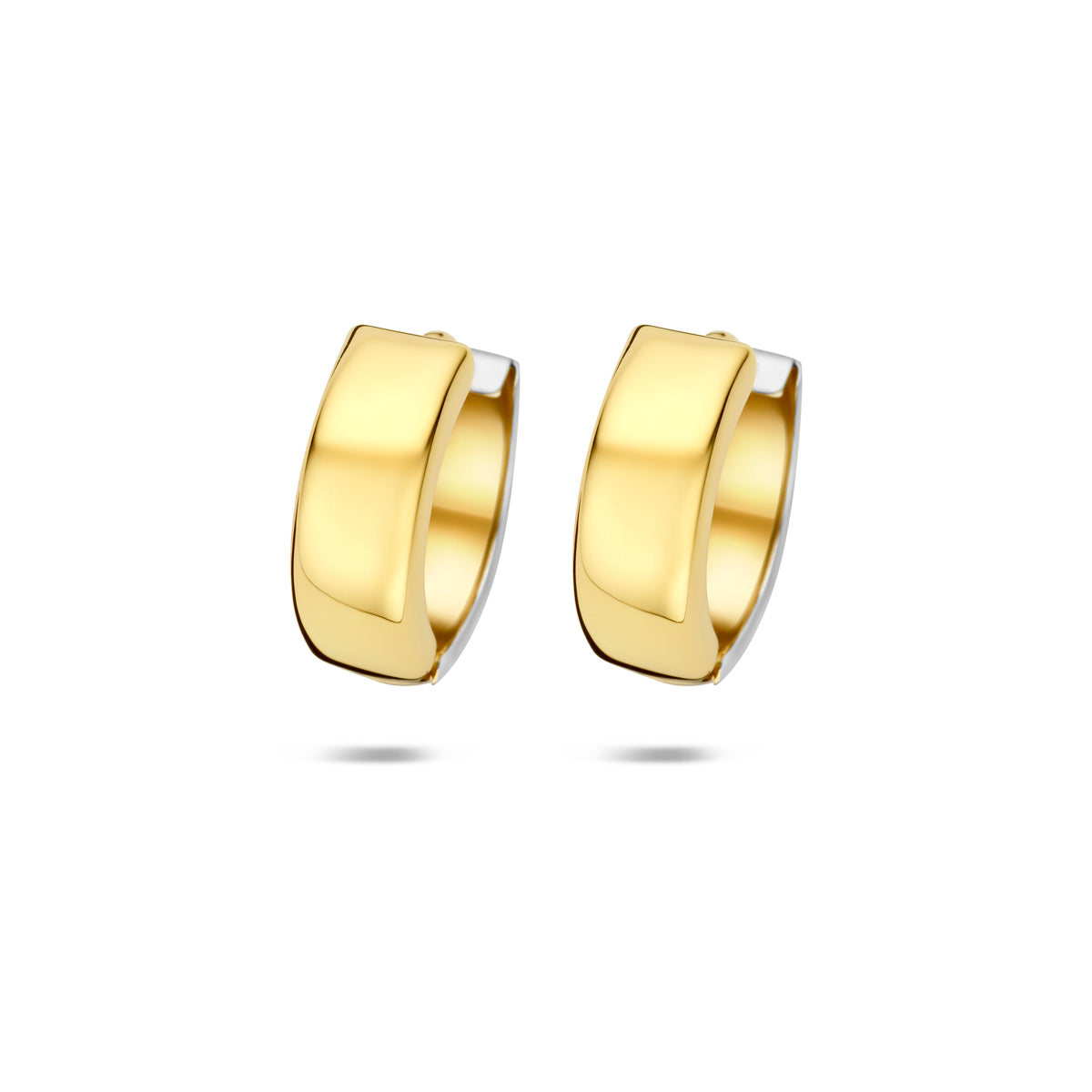 klapoorringen vlakke buis 14K bicolor goud geel/wit - bol