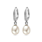 oorhangers parel en zirkonia brisur haak 29 mm zilver gerhodineerd