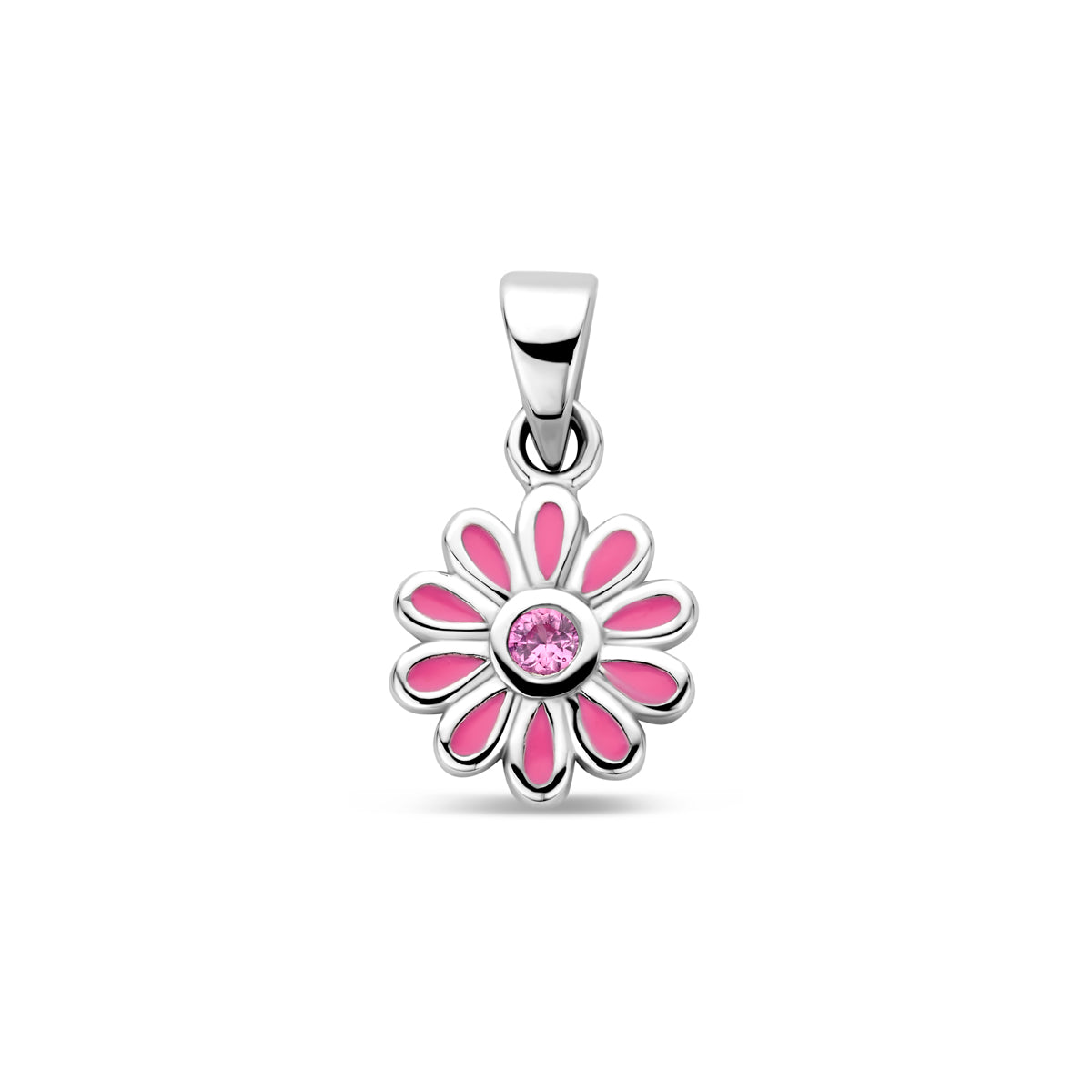 Anhänger Emaille Blume rosa Zirkonia 16 mm Silber rhodiniert