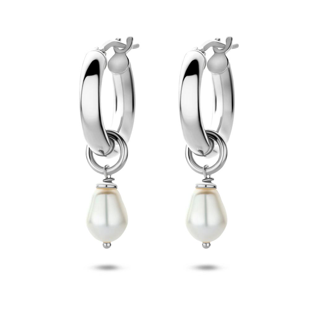 oorringen parel 28 mm zilver gerhodineerd