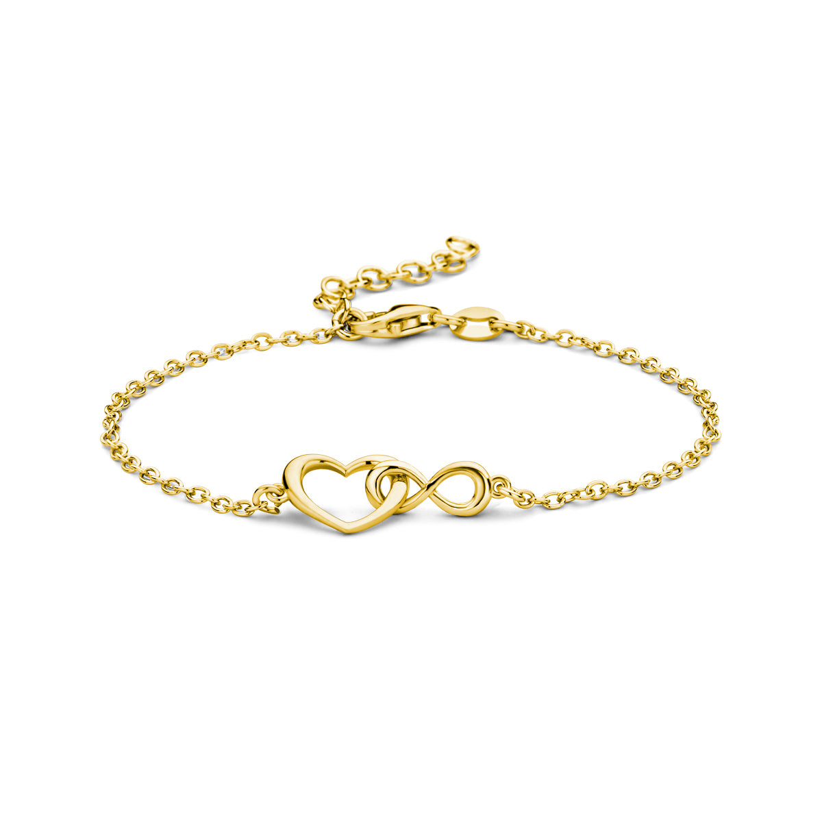 Armband Herz und Unendlichkeit 16 + 3 cm 3 Mikron Silber vergoldet (gelb)