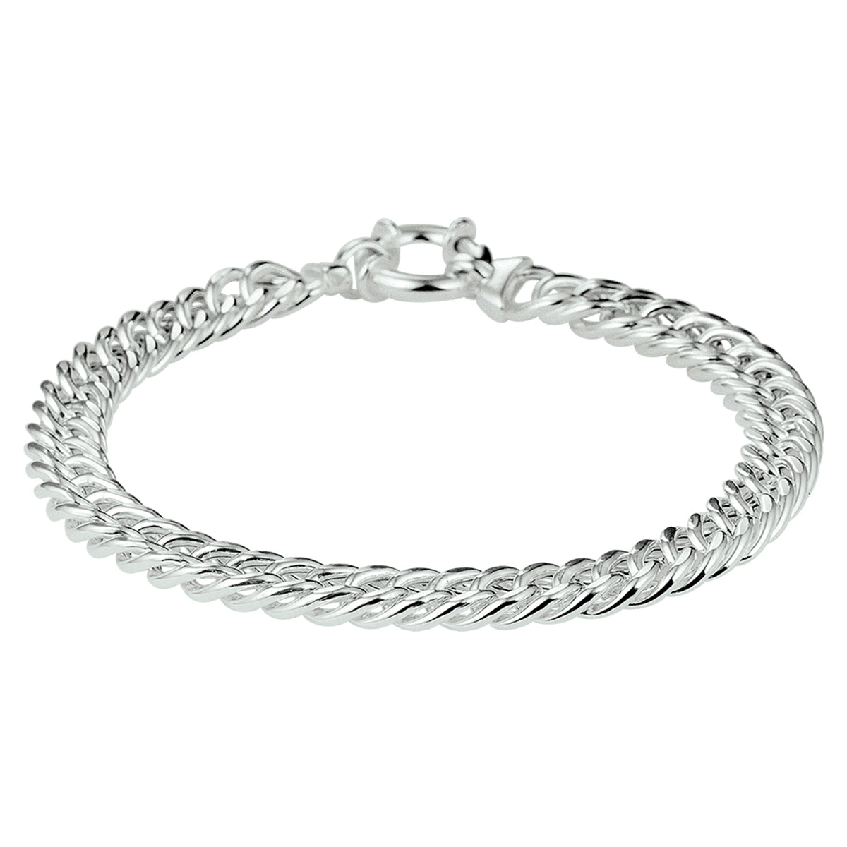Armband Gourmette 7,4 mm 19 cm mit großem Federringverschluss Silber weiß