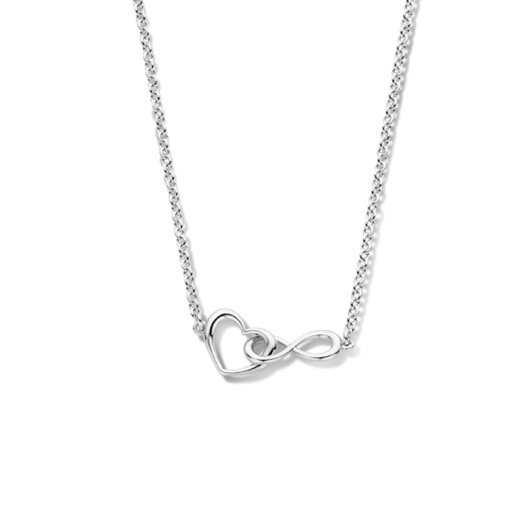 Halskette Herz und Infinity 40 + 4 cm Silber rhodiniert