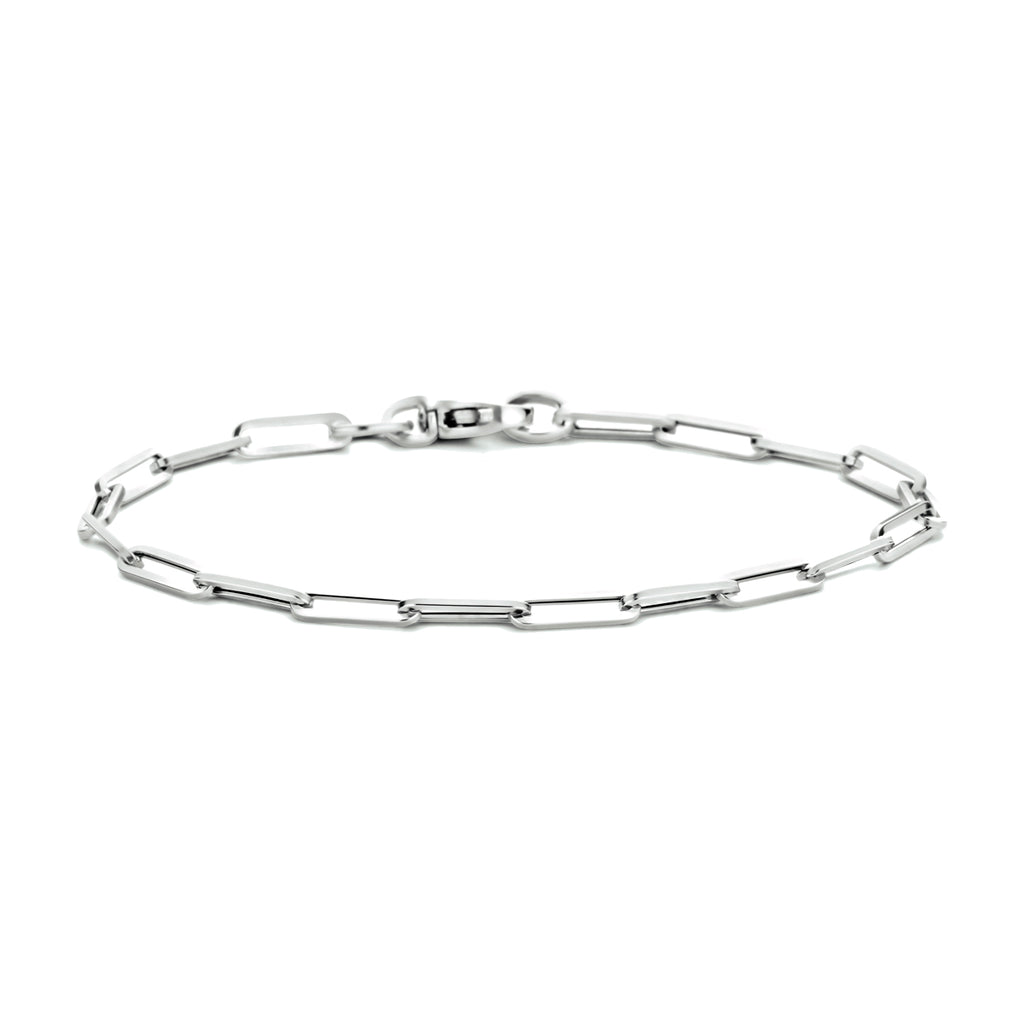 armband paperclip vierkante buis 3,0 mm 18 cm 14K witgoud