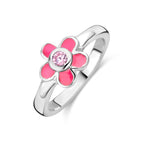 Ring Blume rosa Zirkonia Emaille Sterlingsilber rhodiniert