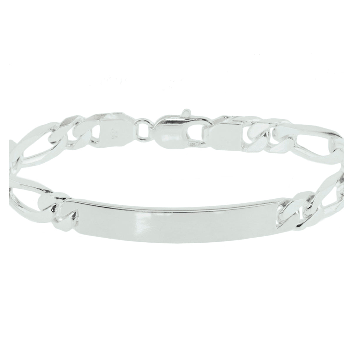 graveerarmband figaro plaat 8 mm 20 cm zilver gerhodineerd