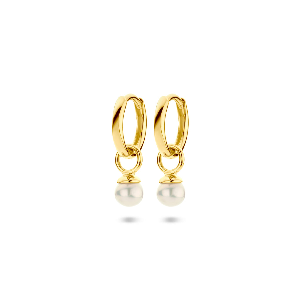 klapoorringen parel 18 mm 1 micron zilver verguld (geel)