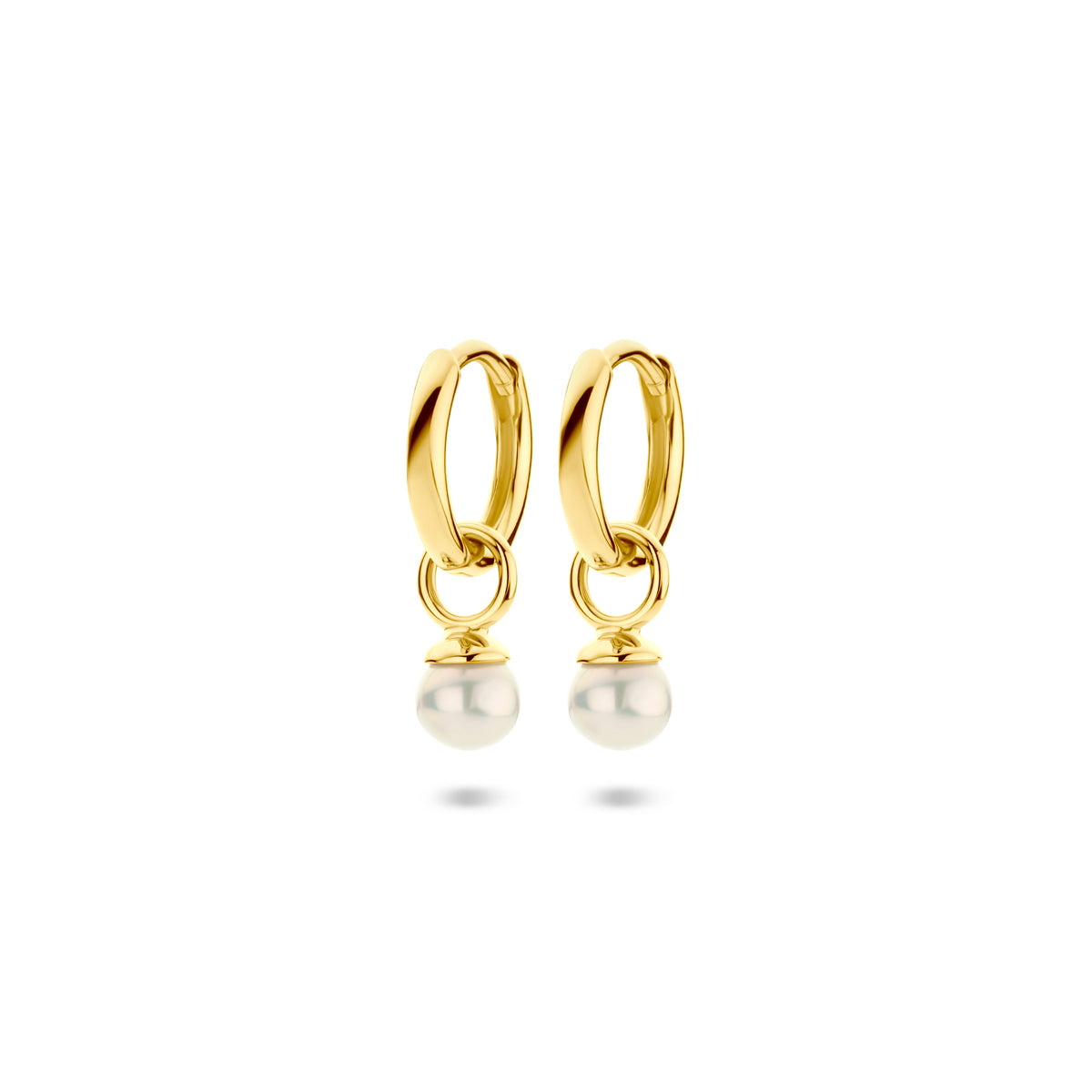 klapoorringen parel 18 mm 1 micron zilver verguld (geel)