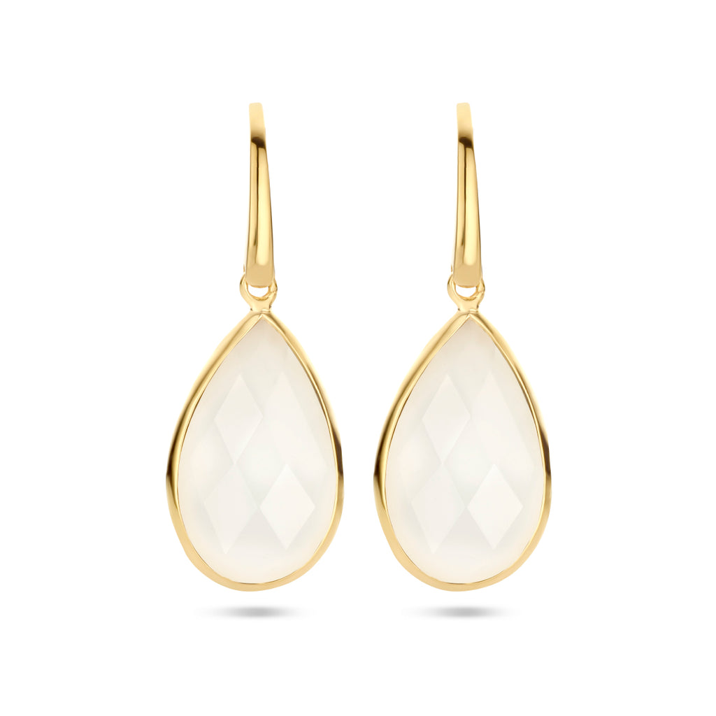 oorhangers wit agaat franse haak zilver verguld (geel)