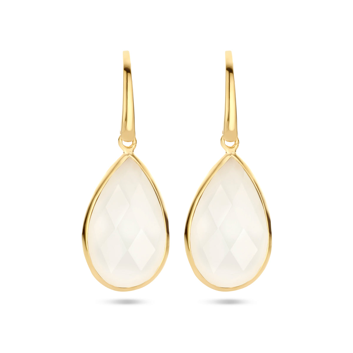 oorhangers wit agaat franse haak zilver verguld (geel)