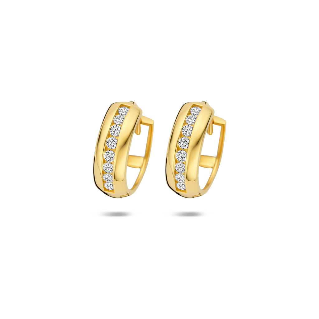 klapoorringen zirkonia 14K geelgoud
