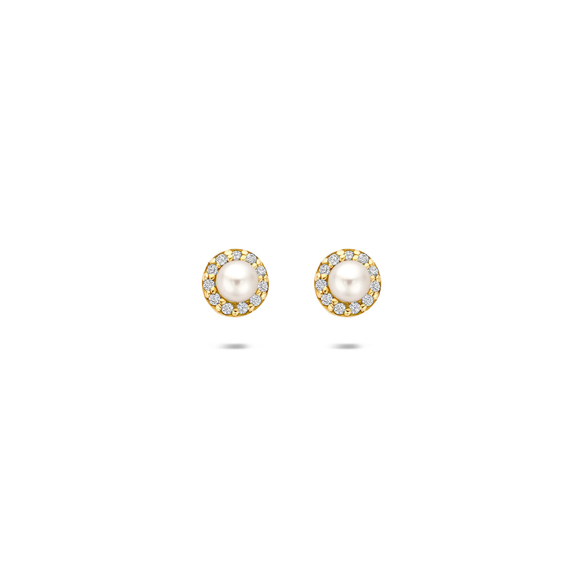 oorknoppen parel en zirkonia 5 mm 14K geelgoud