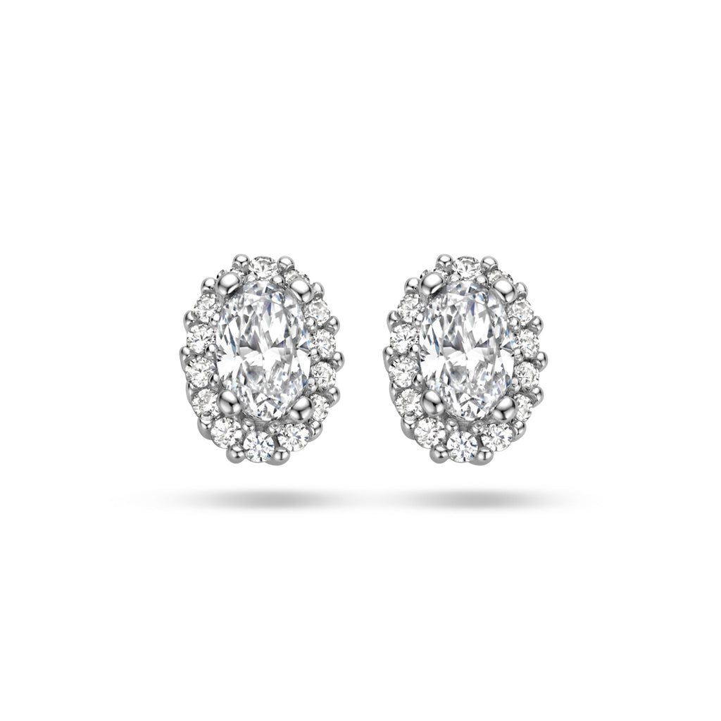 oorknoppen zirkonia halo zilver gerhodineerd