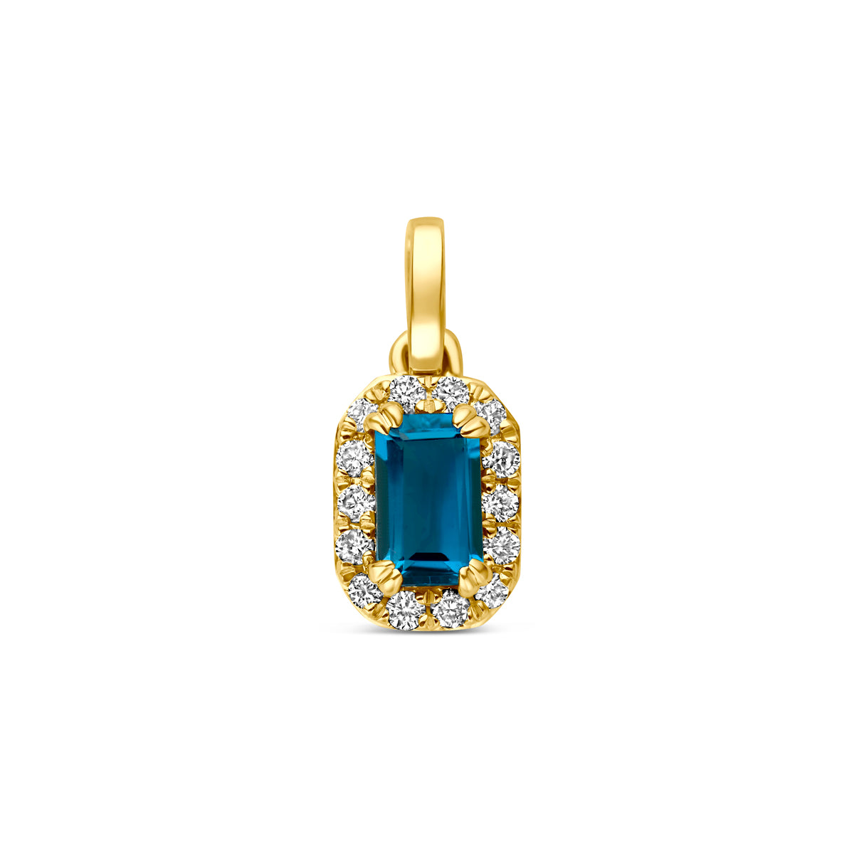 hanger london blue topaas en lab grown diamant 0.08ct f vs 7,5 mm 14K geelgoud