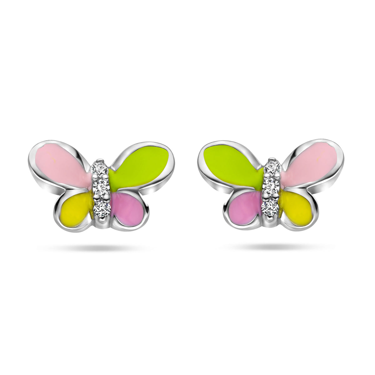 Ohrstecker Schmetterling Zirkonia Emaille Silber rhodiniert