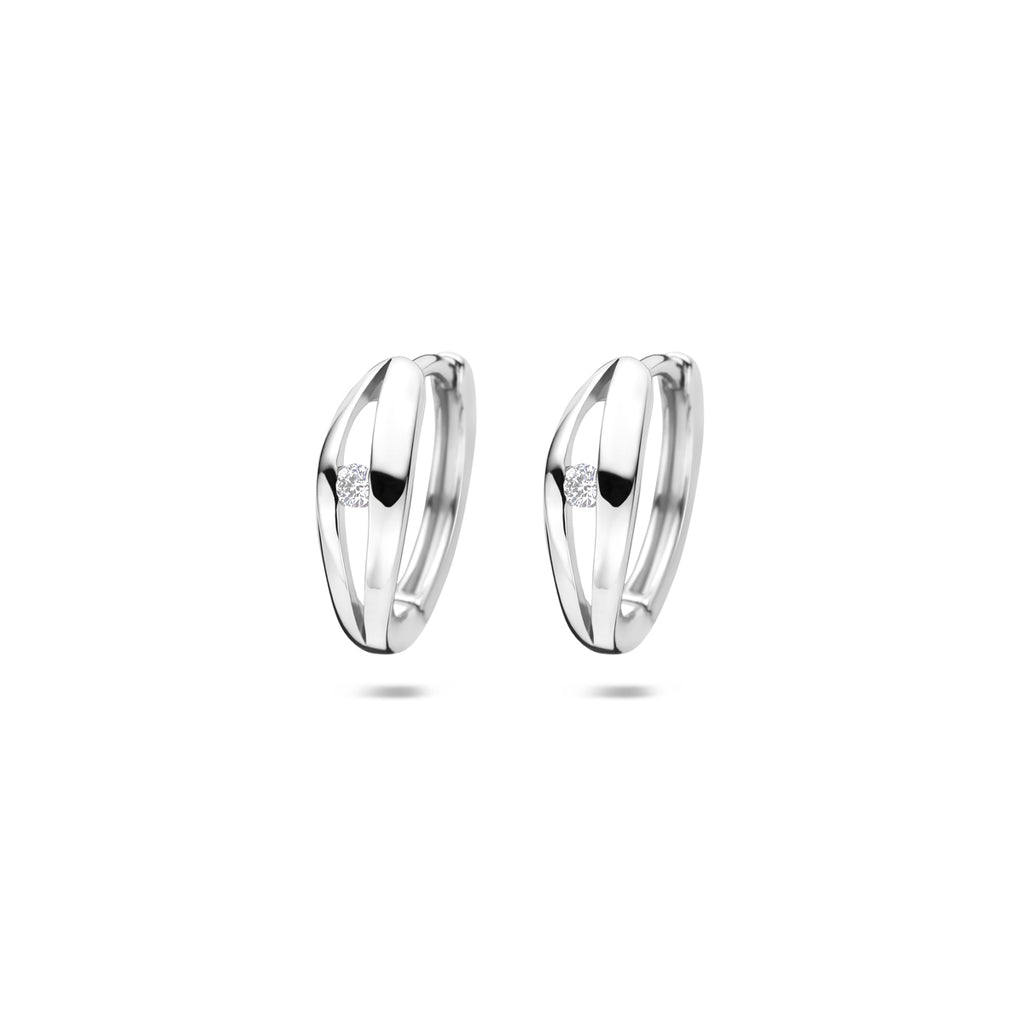 Klappohrringe Labor-Diamant 0.06ct (2x 0.03ct) F VS 14 mm rhodiniertes Silber