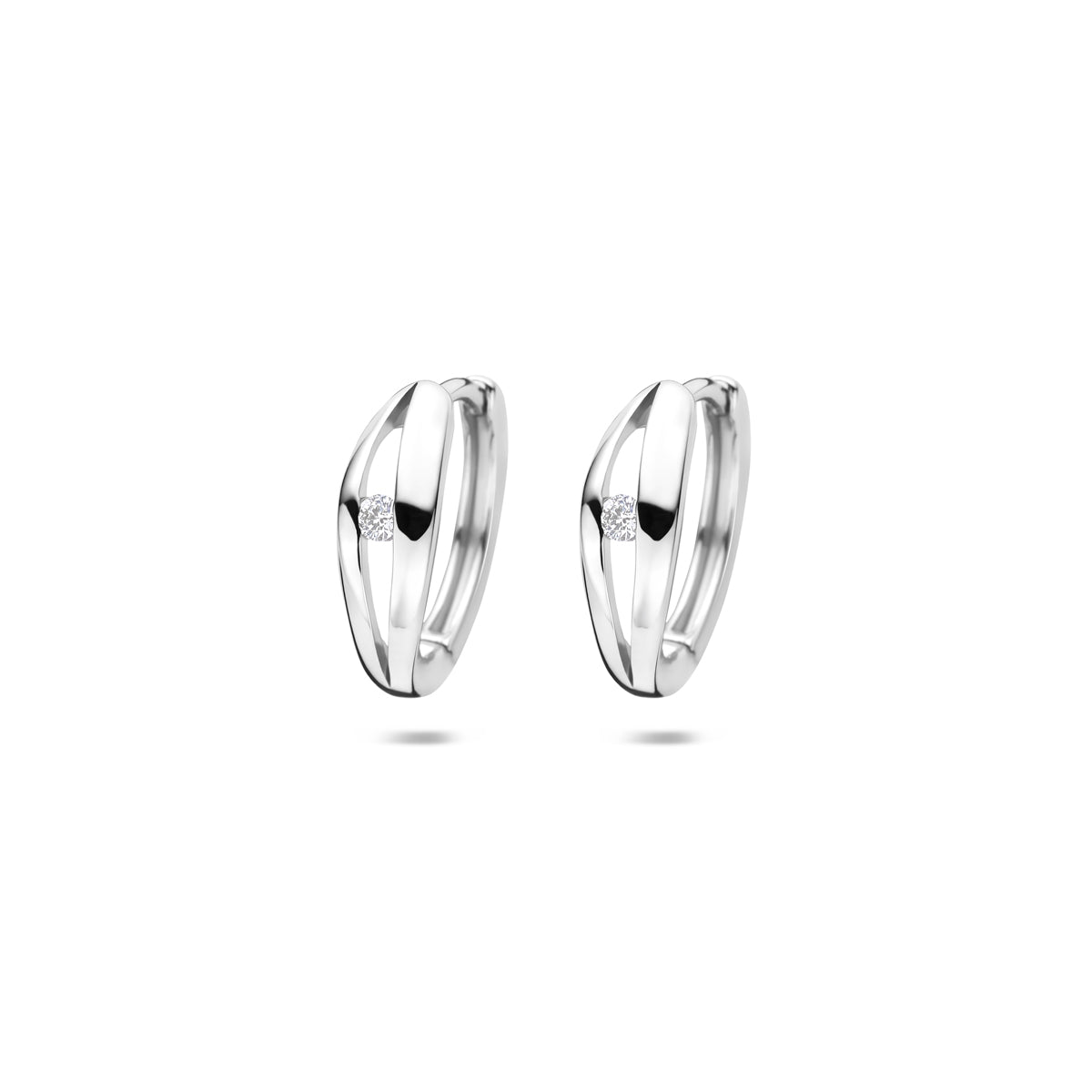 Klappohrringe Labor-Diamant 0.06ct (2x 0.03ct) F VS 14 mm rhodiniertes Silber