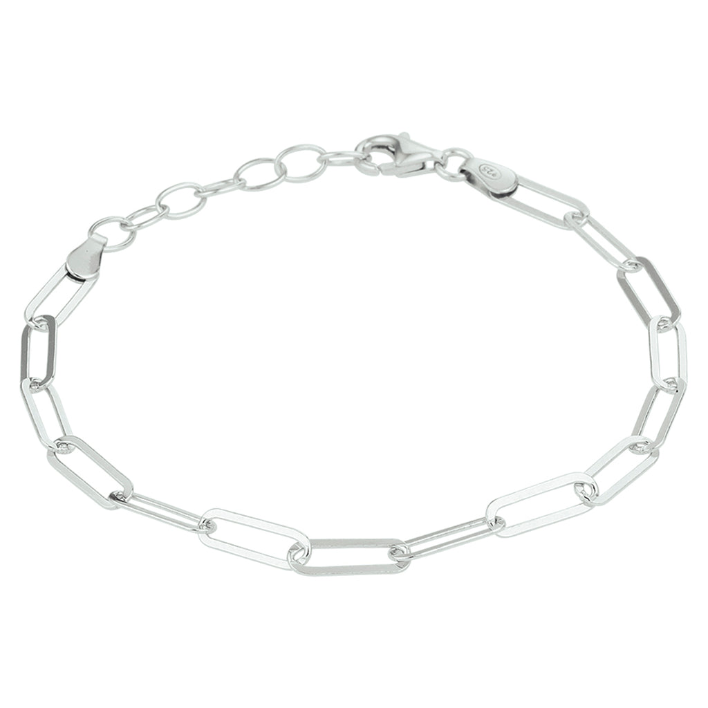 Armband Büroklammer Flachrohr 3,8 mm 16 + 3 cm Silber rhodiniert