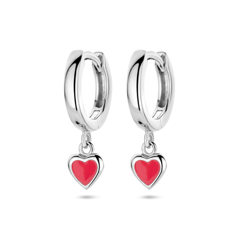 Klappcreolen Herz Rot Emaille 18 mm Silber rhodiniert