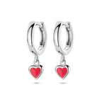 Klappcreolen Herz Rot Emaille 18 mm Silber rhodiniert