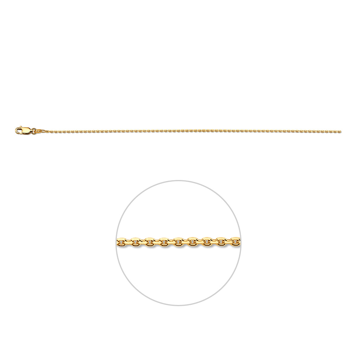 Ankerkette diamantgeschliffen 1,1 mm 3 Mikron vergoldet (gelb)